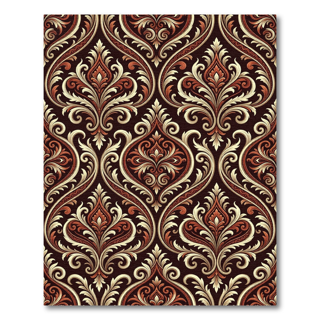 Deep Red Damask Scrollwork Medallion Rug