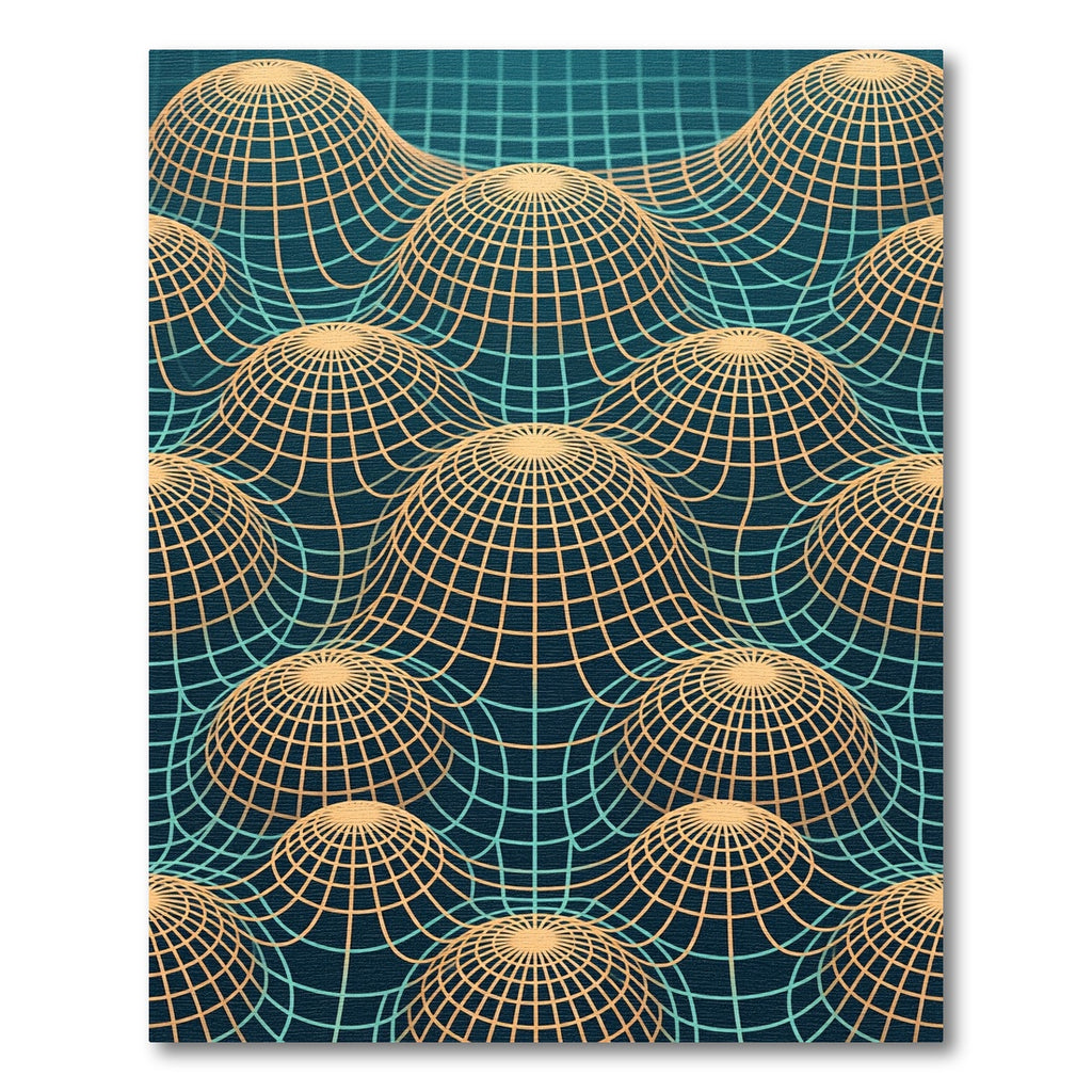 Teal Grid Topological Sphere Art Rug