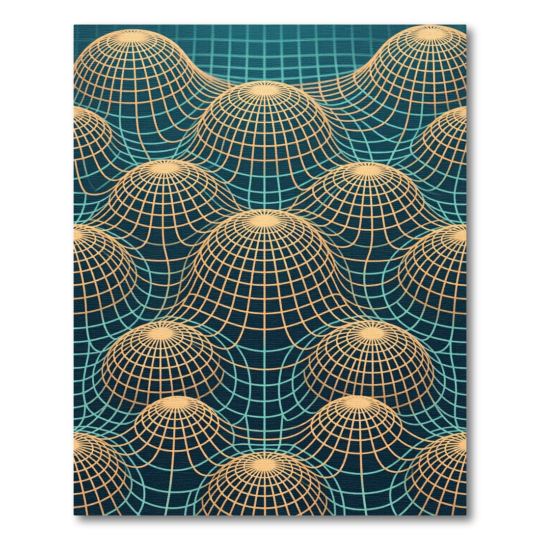 Teal Grid Topological Sphere Art Rug