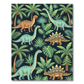 Tropical Dinosaur Foliage on Dark Navy Rug