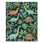 Tropical Dinosaur Foliage on Dark Navy Rug