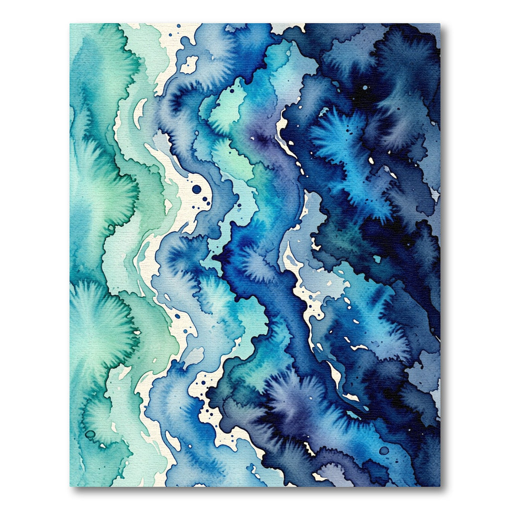 Oceanic Teal Blue Watercolor Waves Rug