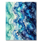 Oceanic Teal Blue Watercolor Waves Rug