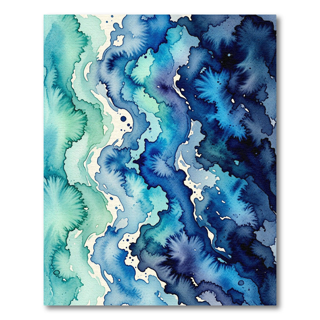 Oceanic Teal Blue Watercolor Waves Rug