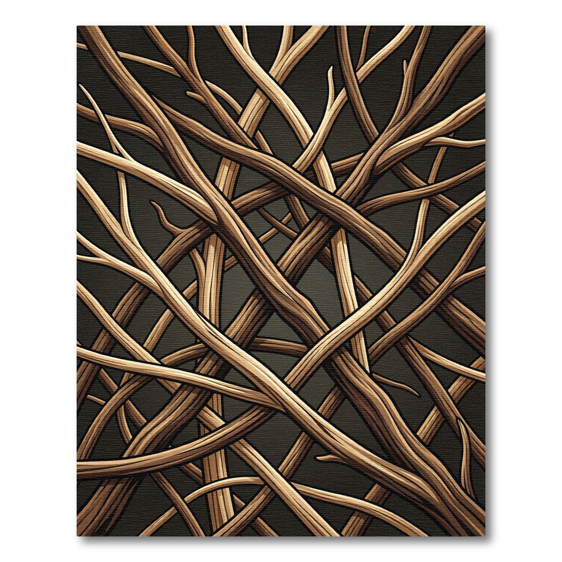 Brown Twig Intertwine Woodland Pattern Rug