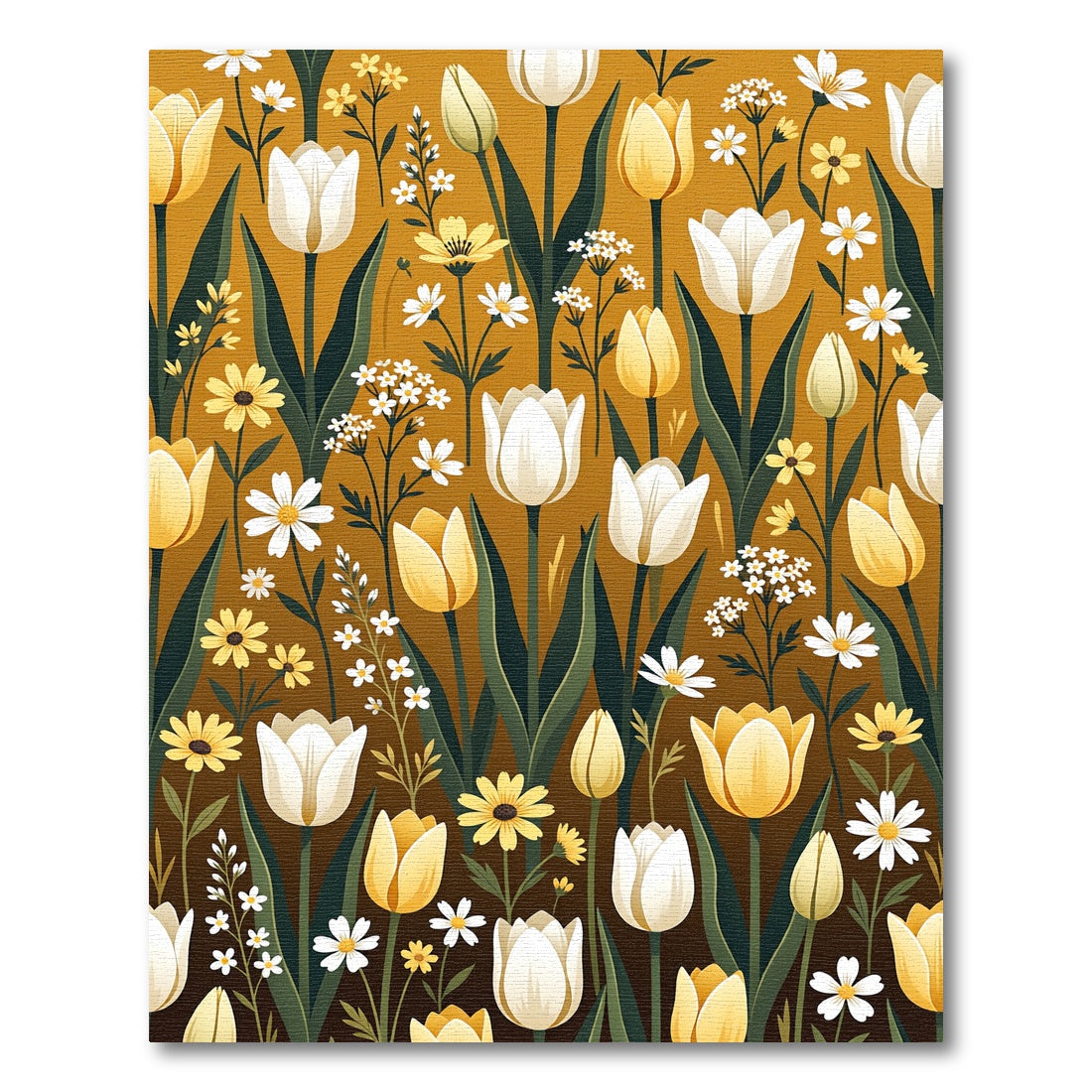 Golden Tulip and Daisy Meadow Botanical Rug