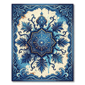Ornate Azure Floral Medallion Swirl Rug