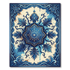 Ornate Azure Floral Medallion Swirl Rug