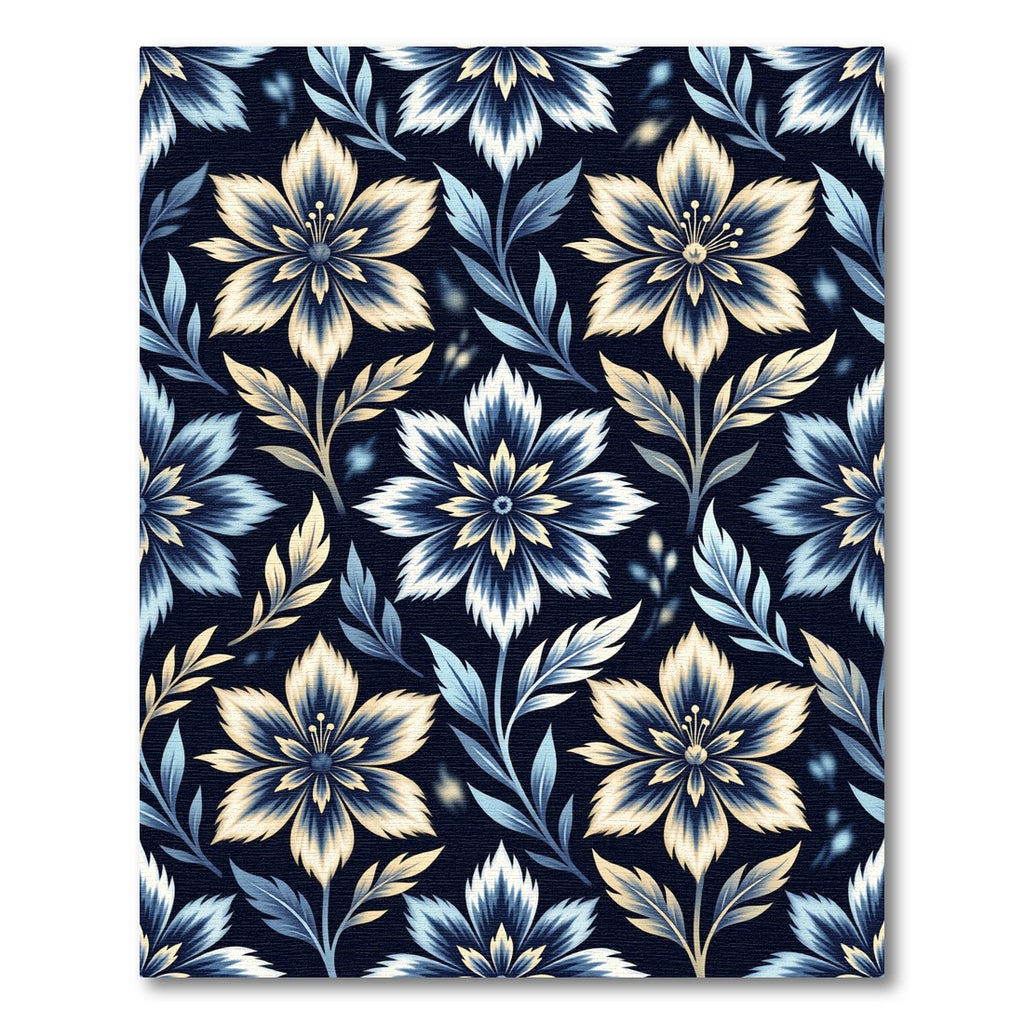 Navy Blue Cream Floral Vine Rug
