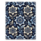 Navy Blue Cream Floral Vine Rug