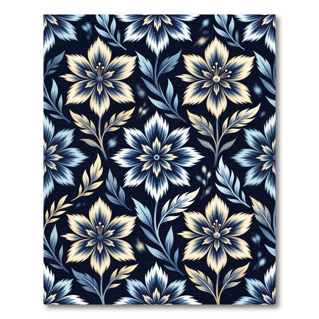 Navy Blue Cream Floral Vine Rug