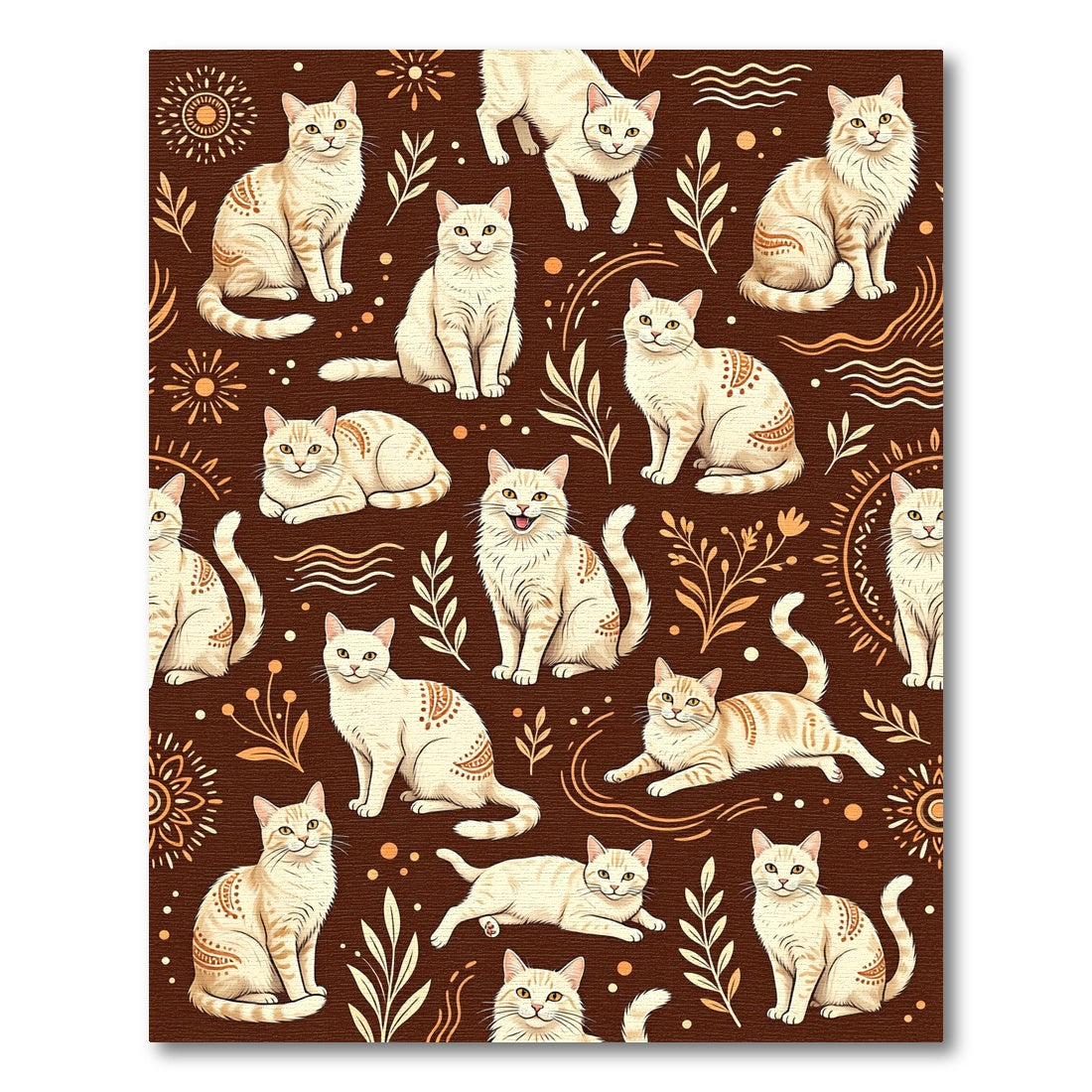 Cream Cats with Earthy Sunbursts Rug