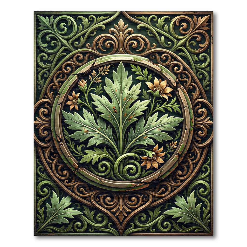 Ornate Botanical Leaf Medallion Rug