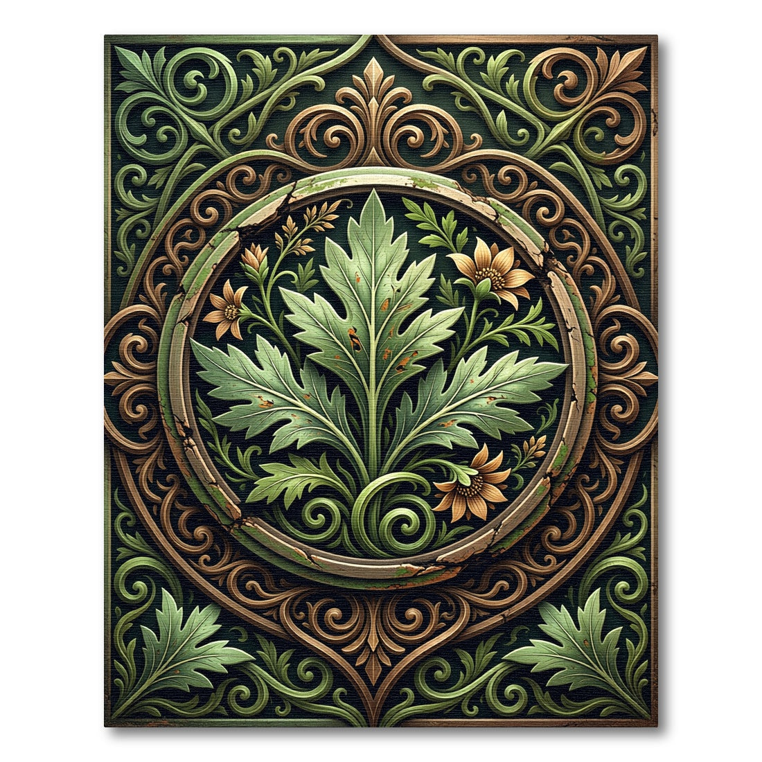 Ornate Botanical Leaf Medallion Rug