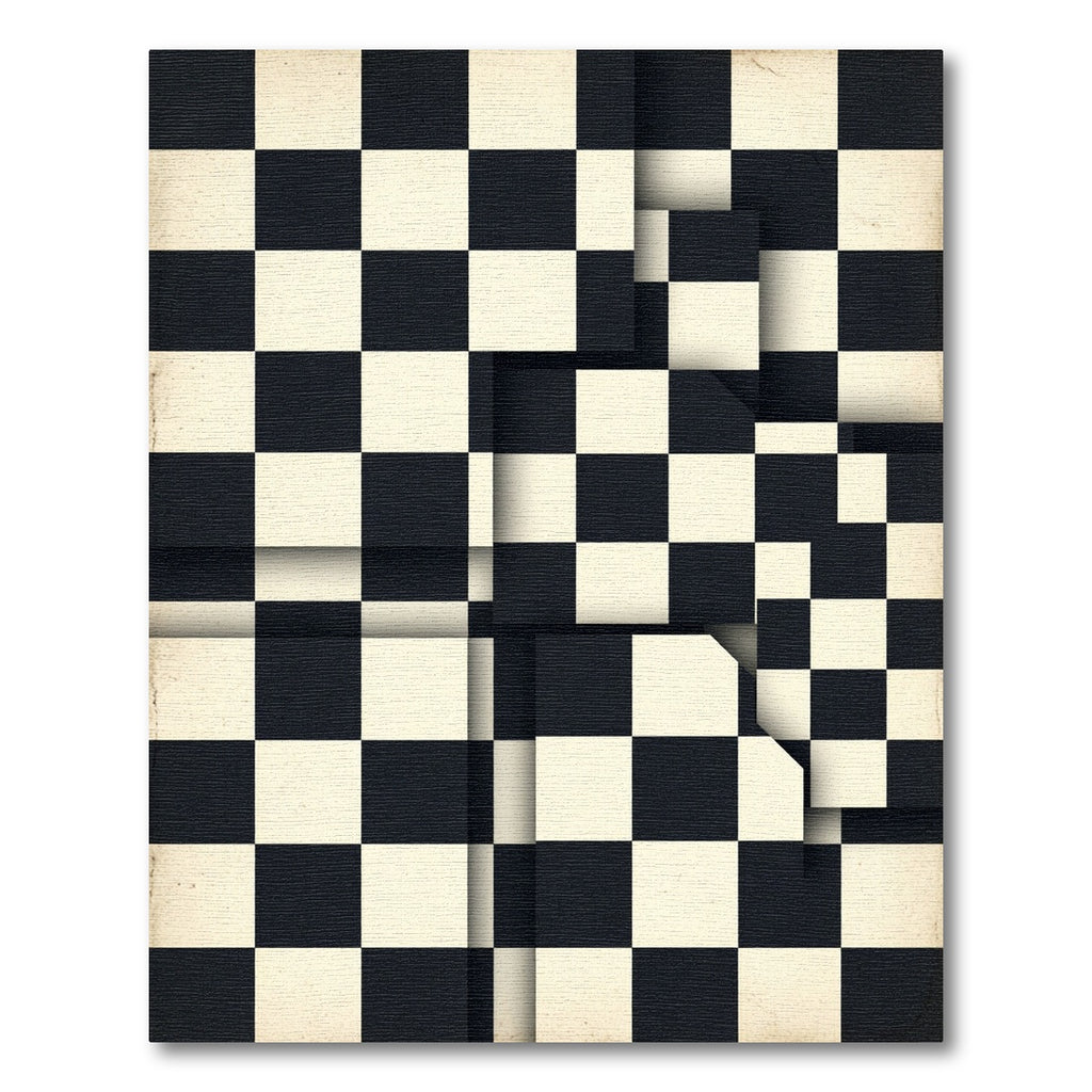 Modern Black and Ivory Checkerboard Mosaic Rug