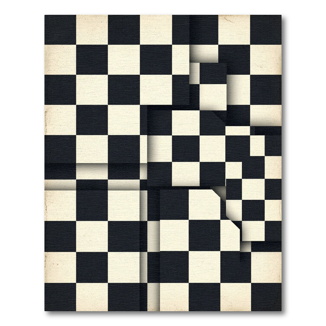Modern Black and Ivory Checkerboard Mosaic Rug