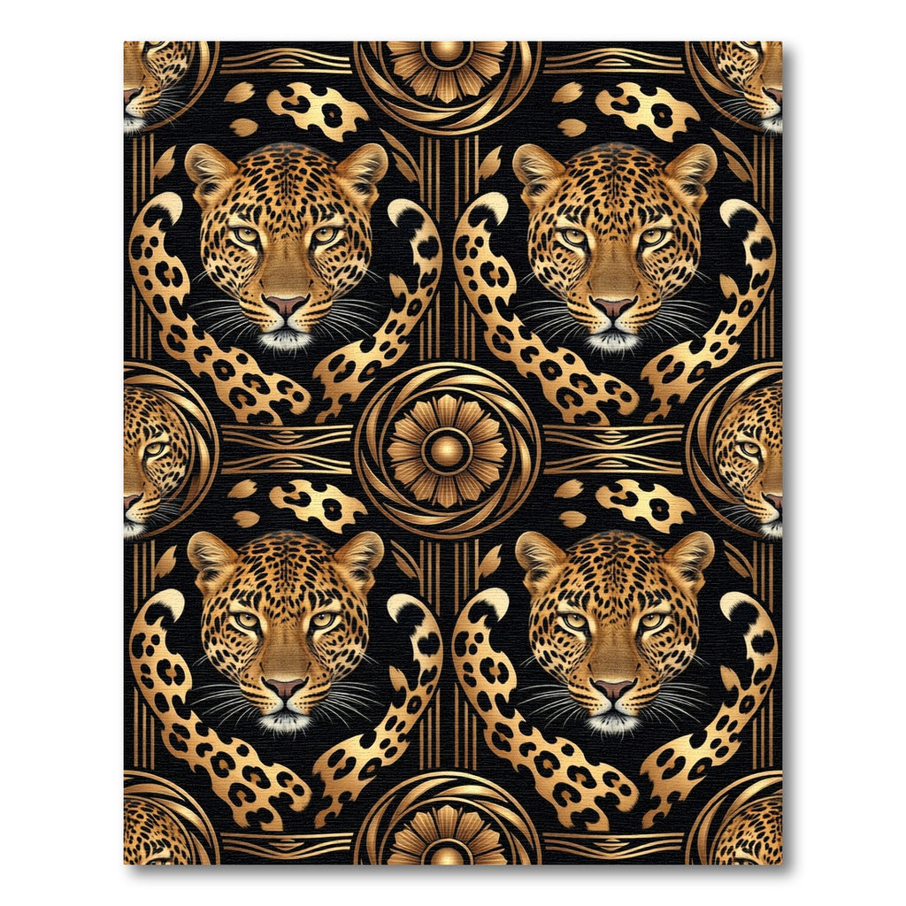 Luxury Gold Black Leopard Animal Art Rug