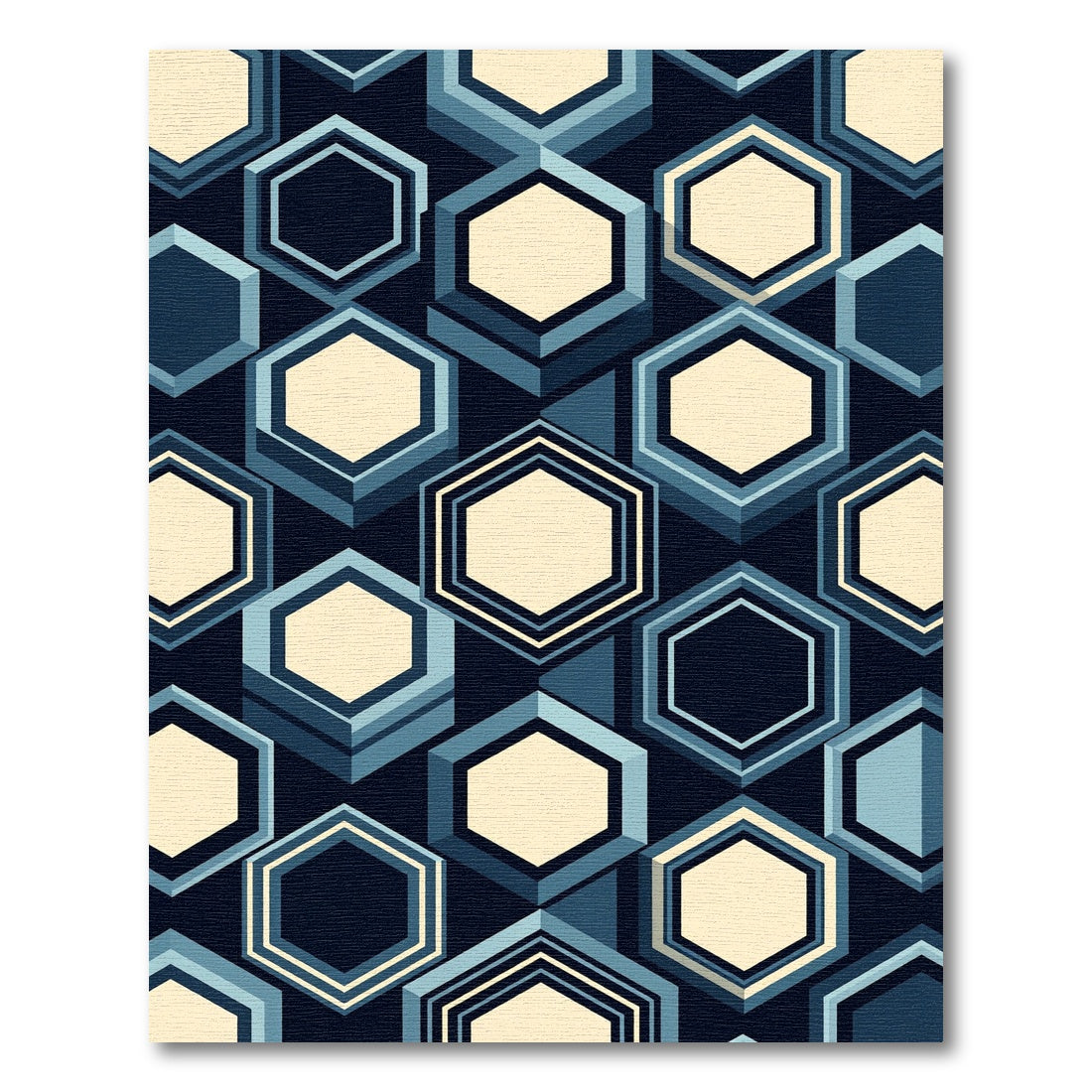 Navy Blue Hexagon Geometric Composition Rug