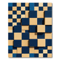Modern Deep Blue and Cream Block Grid Rug