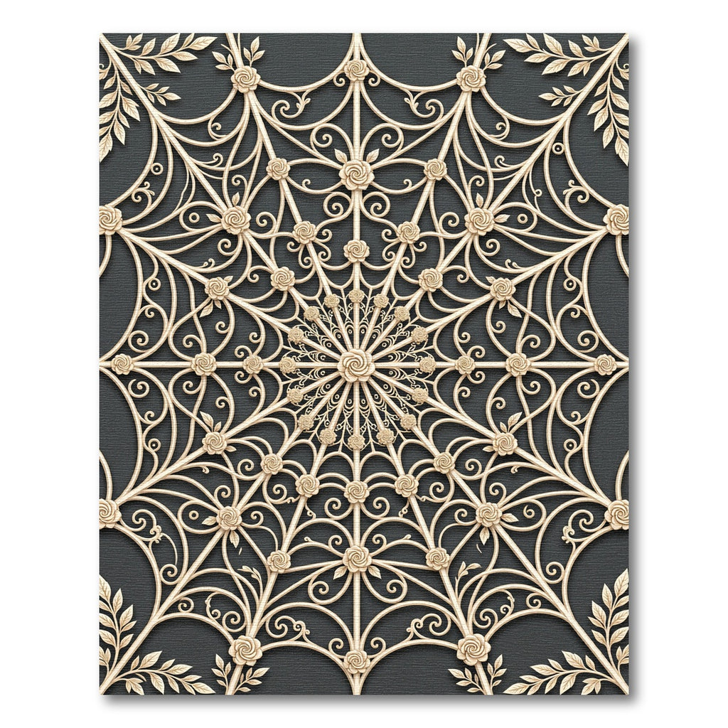 Cream Floral Rose Medallion Lattice Rug