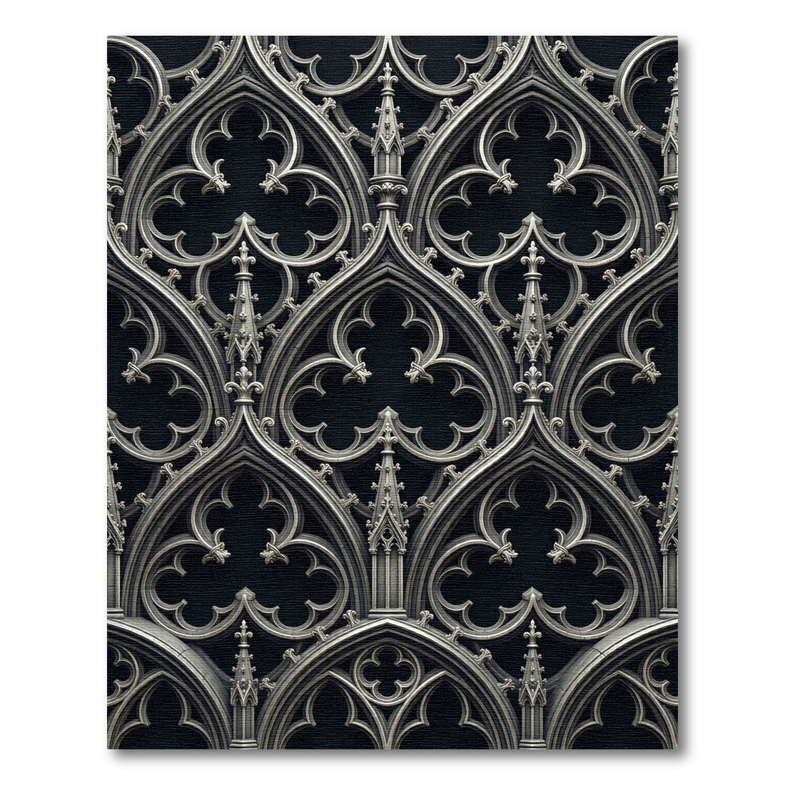 Gothic Charcoal Iron Trefoil Arches Rug