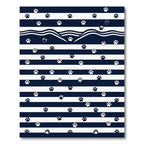 Navy Blue White Wavy Paw Striped Rug