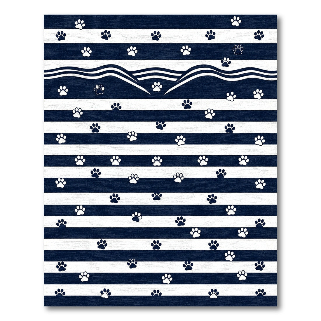 Navy Blue White Wavy Paw Striped Rug