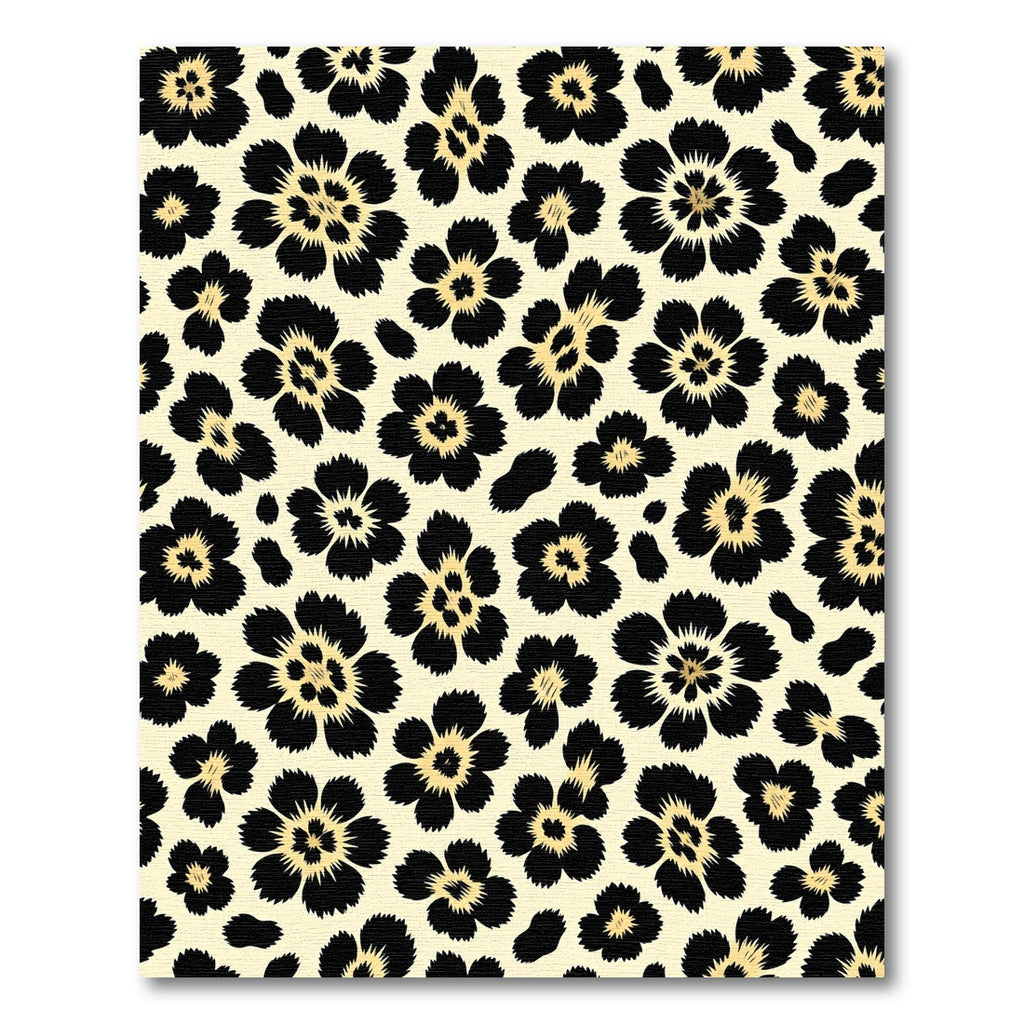 Black and Gold Leopard Floral Arrangement Rug