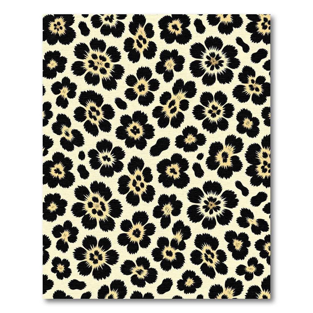Black and Gold Leopard Floral Arrangement Rug