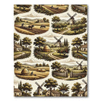Old World Farmhouse Landscape Scene Rug