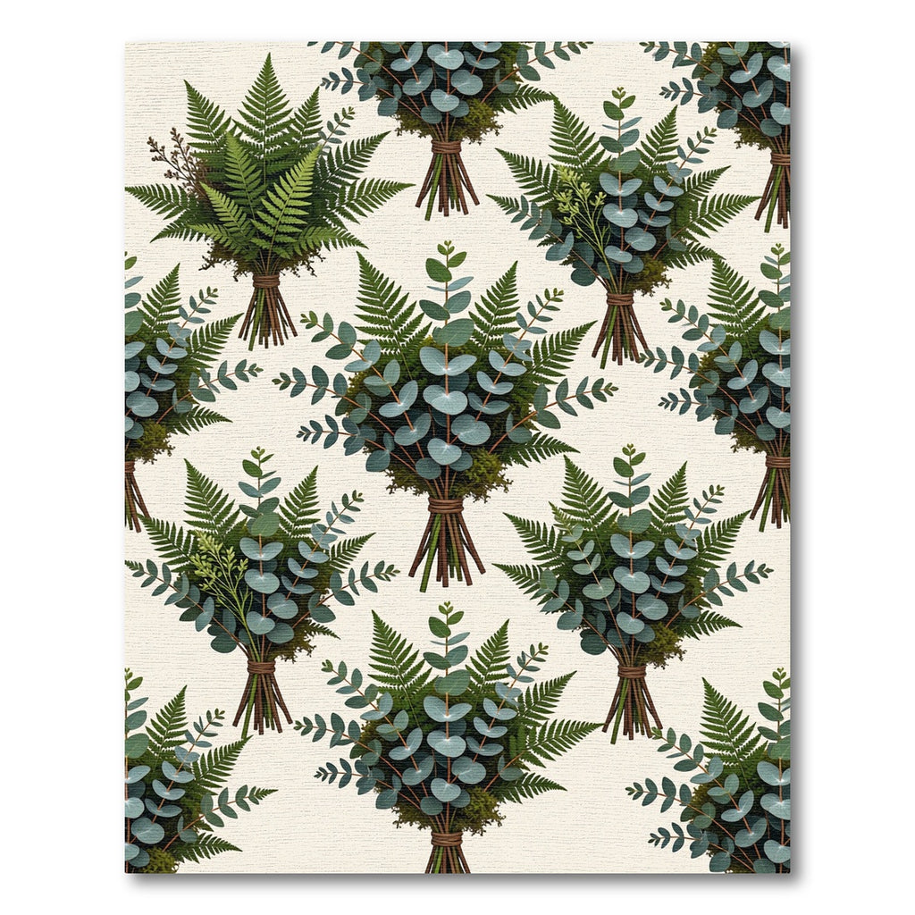 Green Fern Eucalyptus Botanical Arrangement Rug