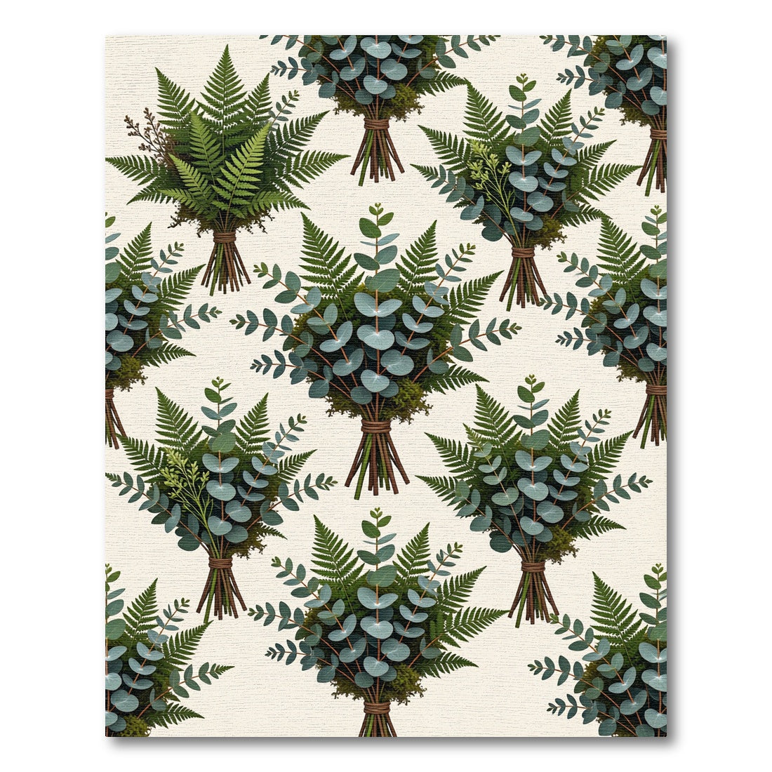 Green Fern Eucalyptus Botanical Arrangement Rug