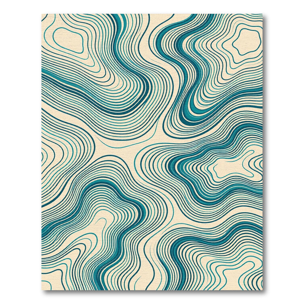 Teal Blue Fluid Wave Flowing Rug