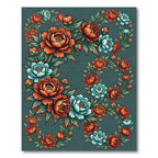 Lush Teal Peony Botanical Wreath Rug