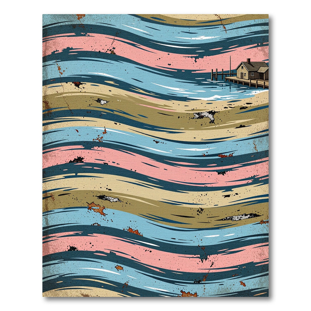 Vintage Coastal Cabin Wavy Striped Art Rug