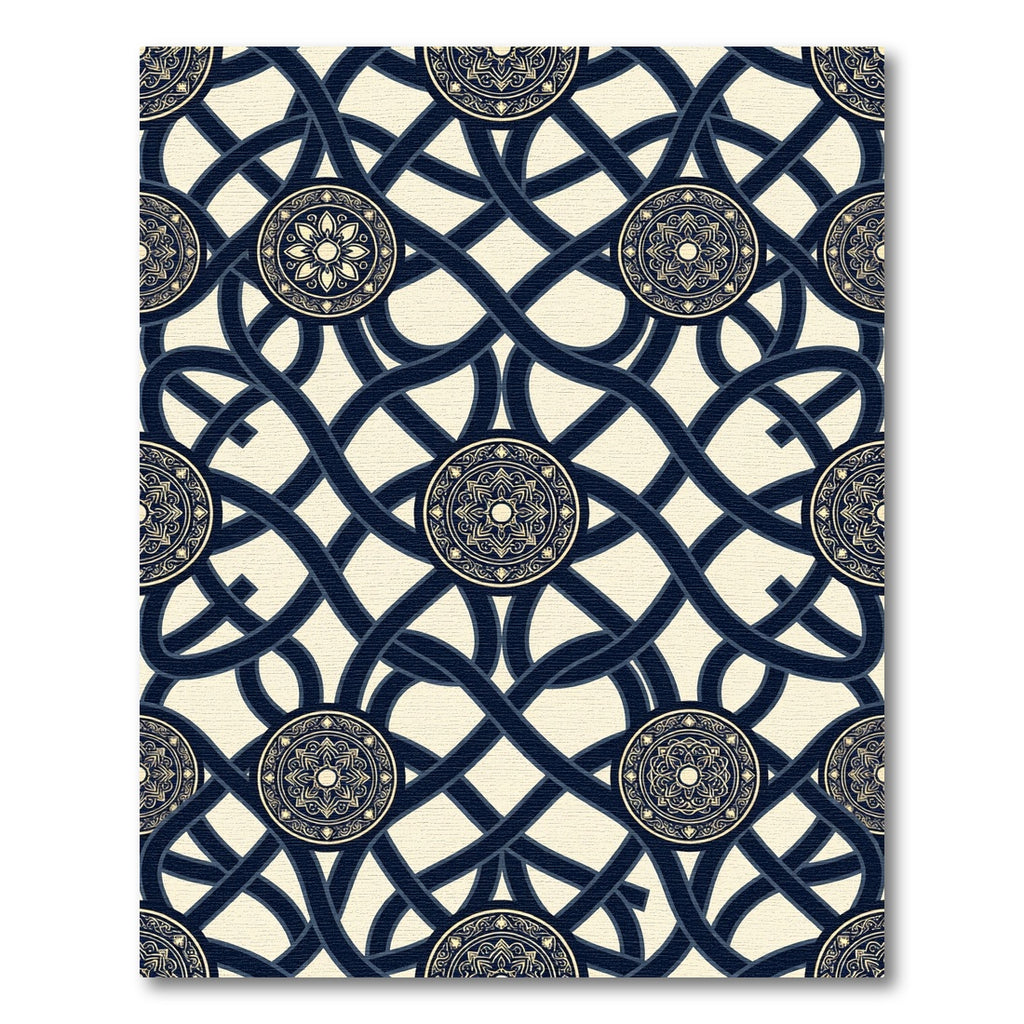 Navy Intertwined Lines Gold Mandala Rug