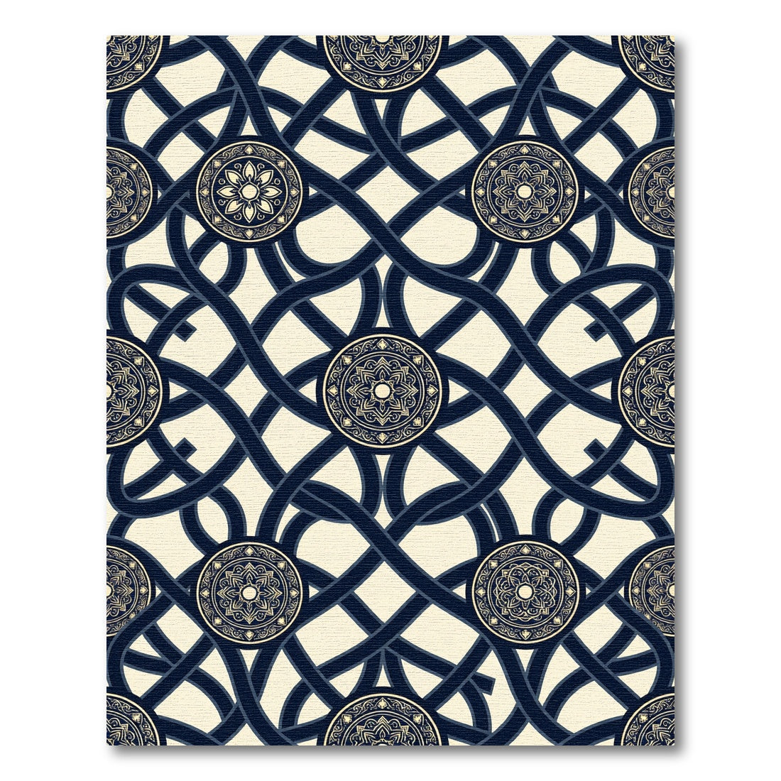 Navy Intertwined Lines Gold Mandala Rug