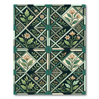Emerald Green Floral Geometric Tile Rug