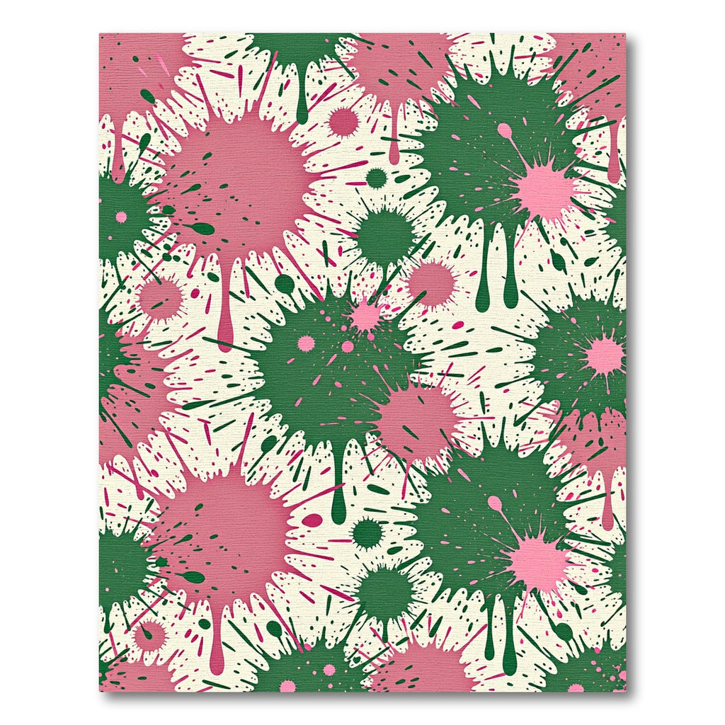 Pink and Forest Green Abstract Ink Splatter Rug