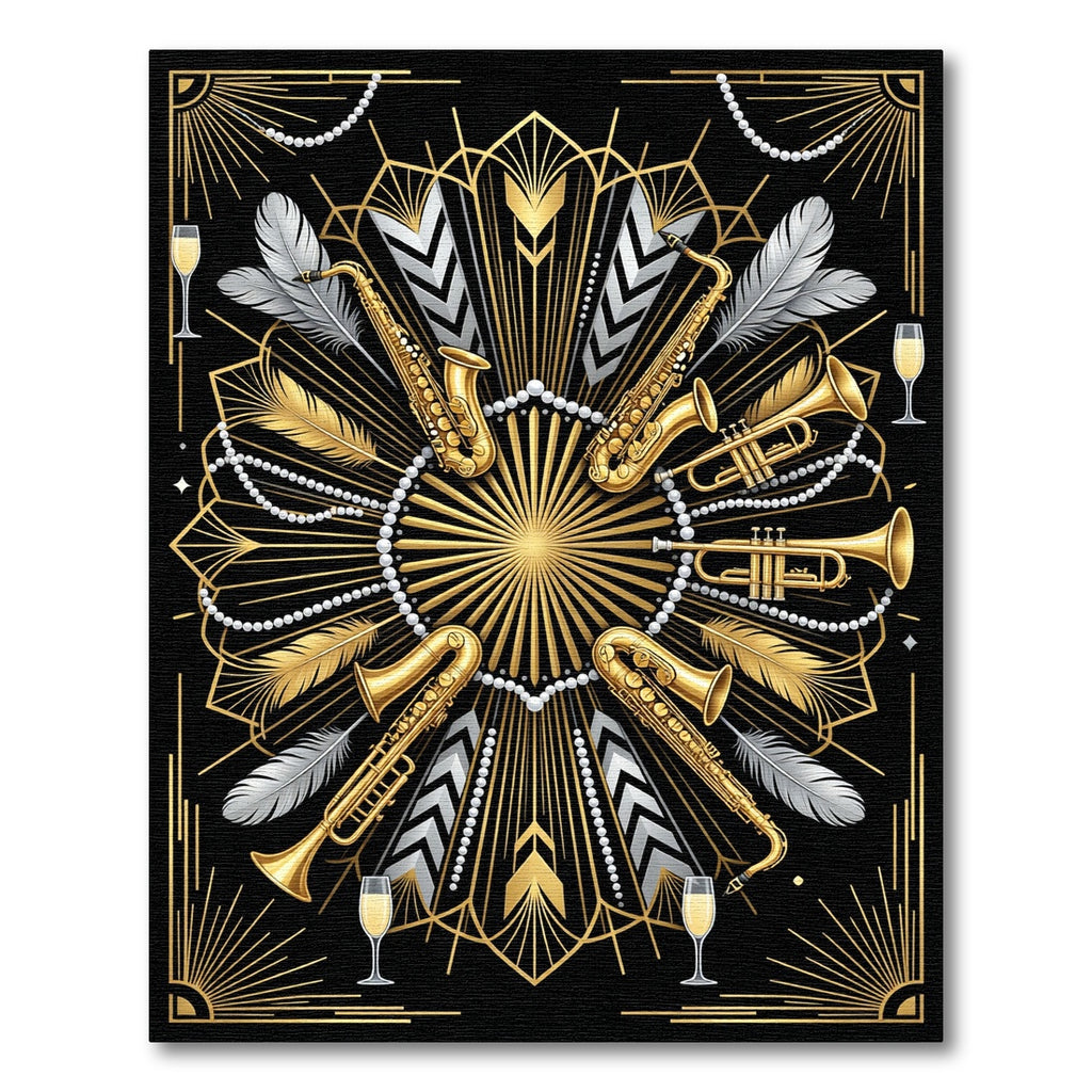 Art Deco Gold Jazz Instrument Medallion Rug