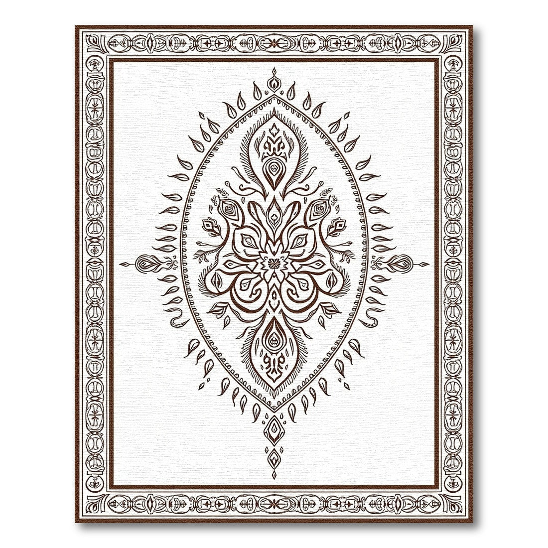Brown Paisley Floral Medallion Border Rug