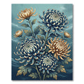 Blue Gold Chrysanthemum Floral Arrangement Rug