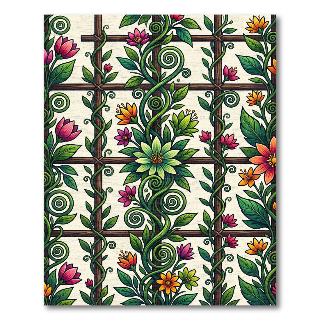 Vibrant Trellis Floral Climbing Vine Rug