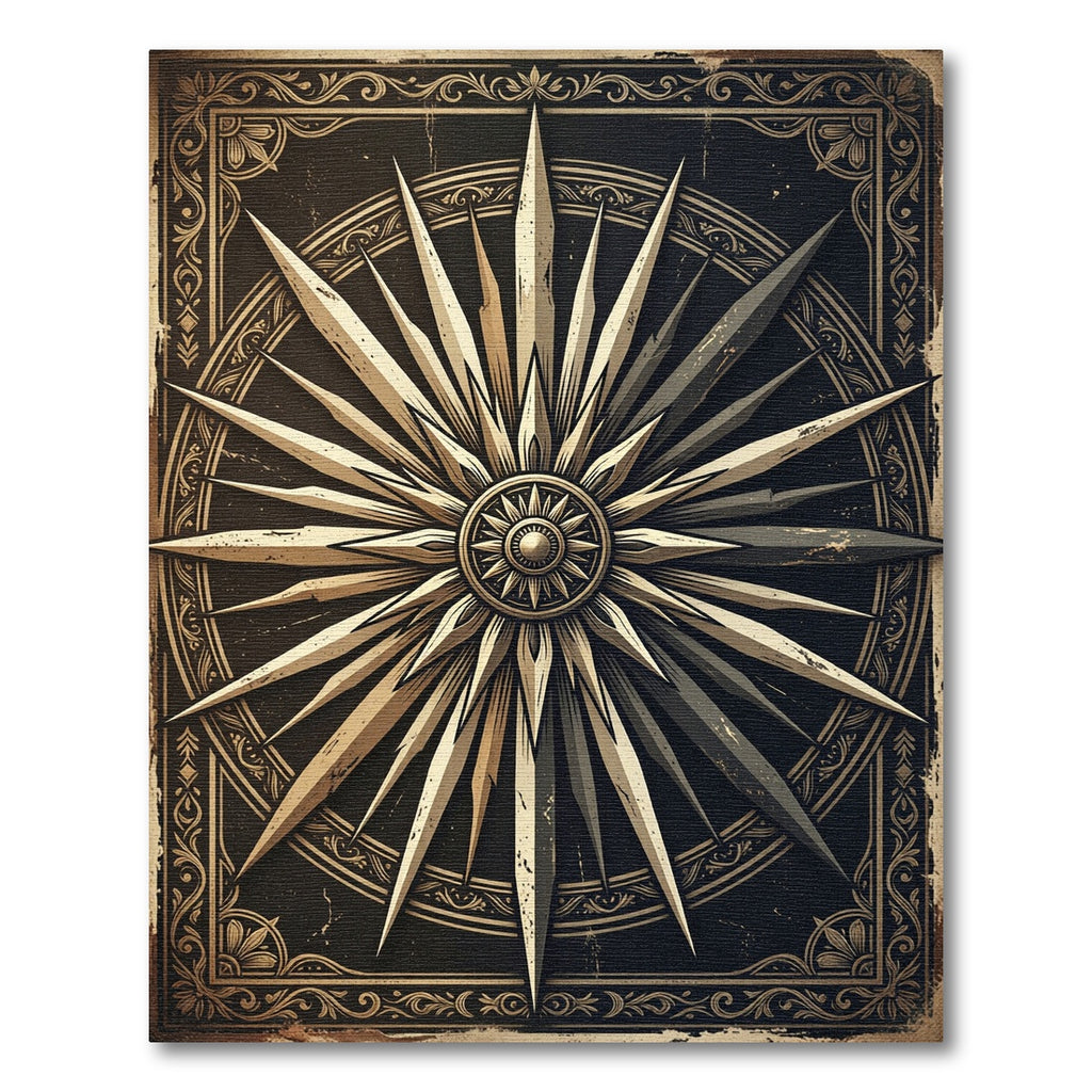 Vintage Celestial Compass Star Medallion Rug