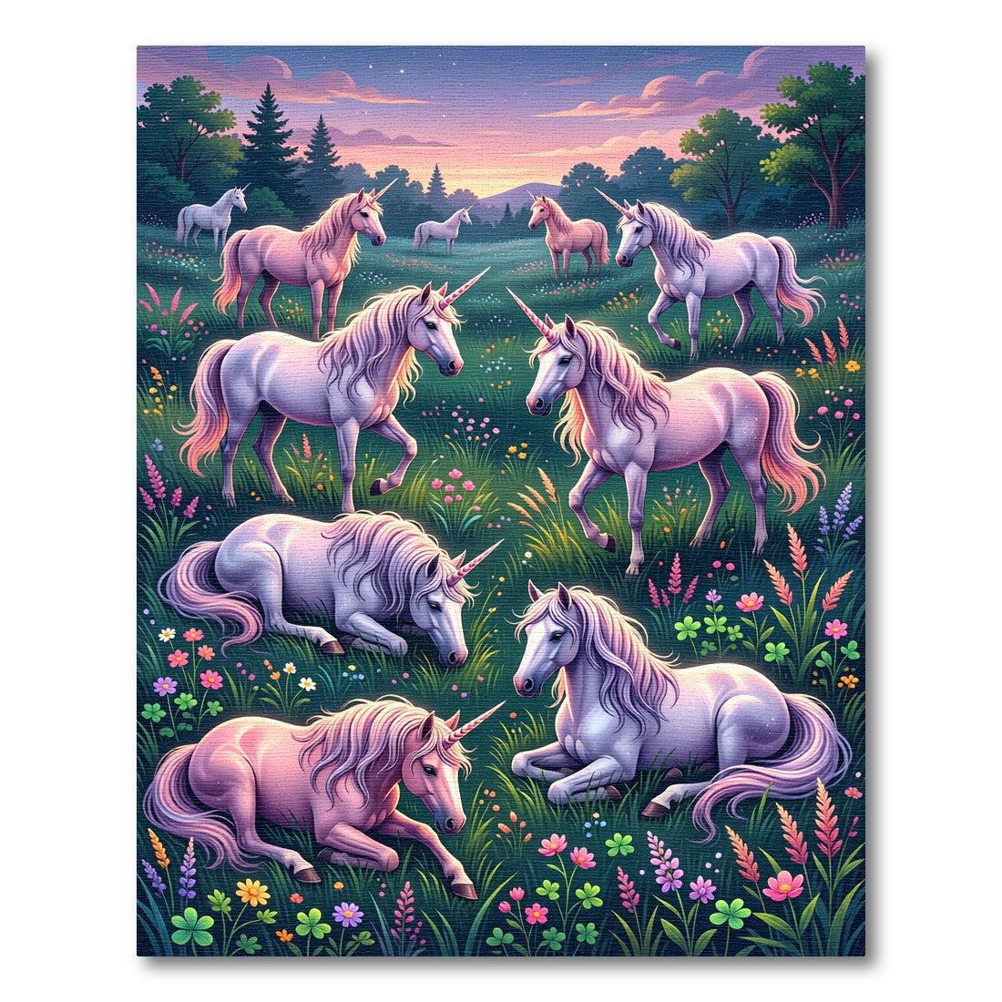 Whimsical Pastel Unicorn Flower Meadow Rug
