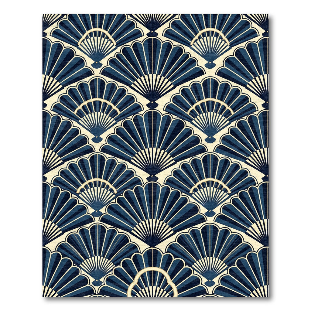 Art Deco Navy Blue Fan Geometric Rug
