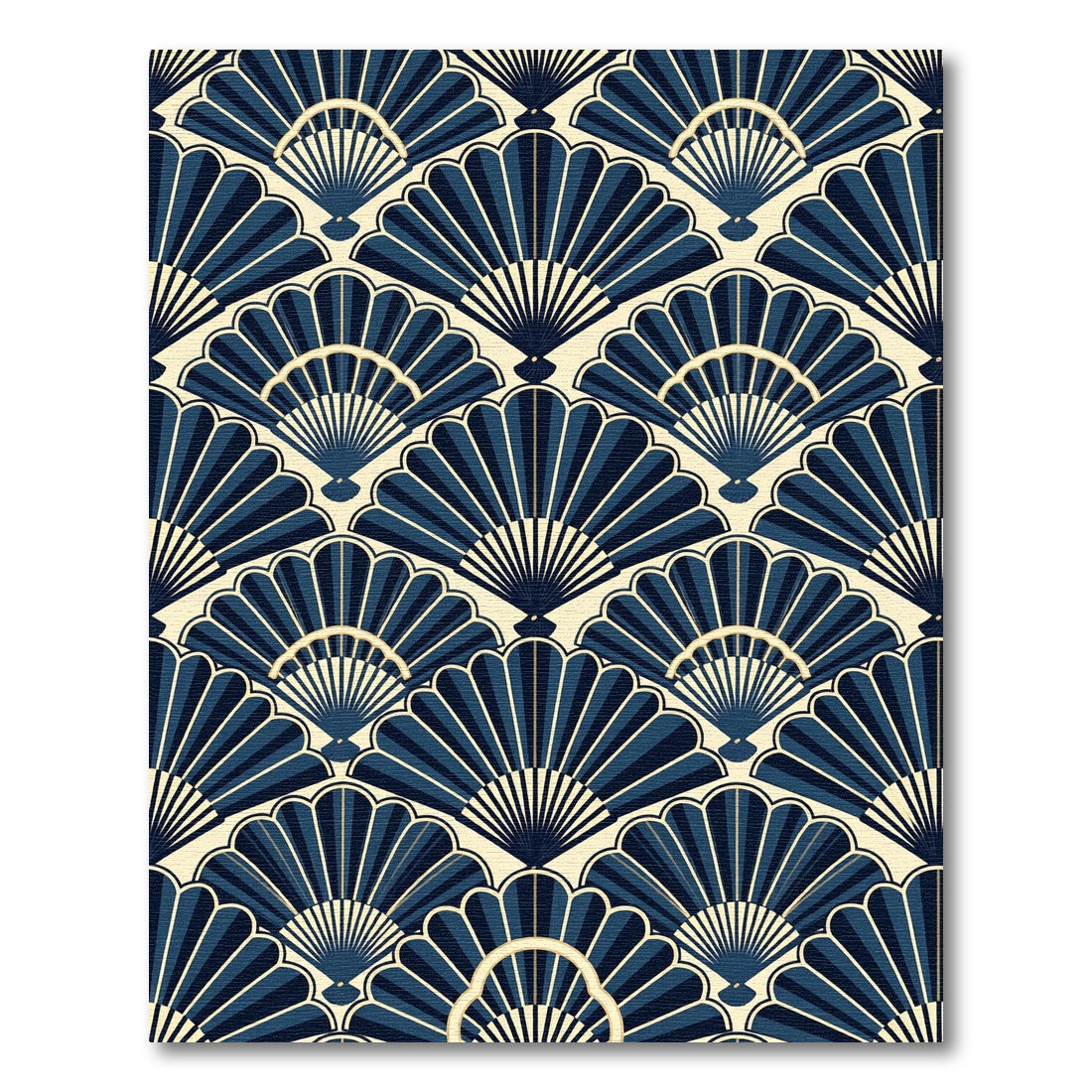 Art Deco Navy Blue Fan Geometric Rug
