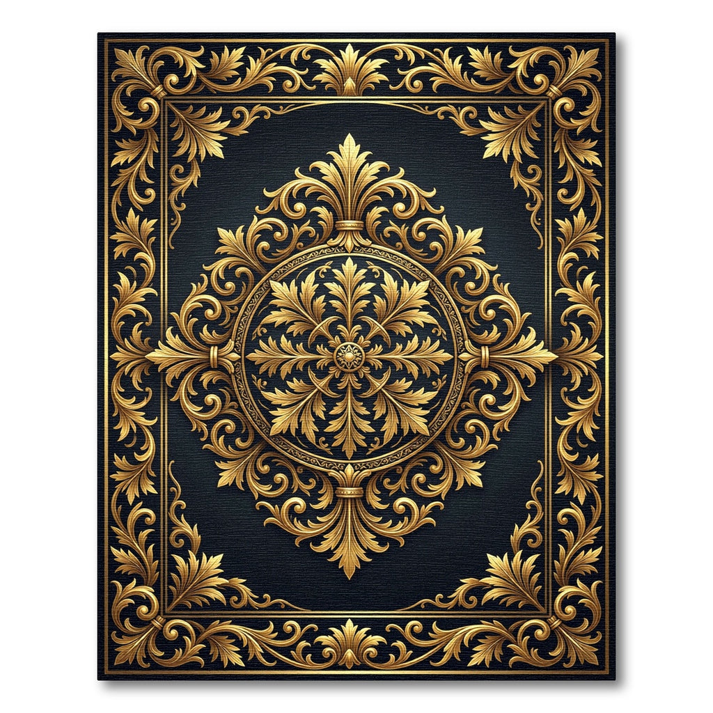 Ornate Golden Filigree Royal Medallion Rug