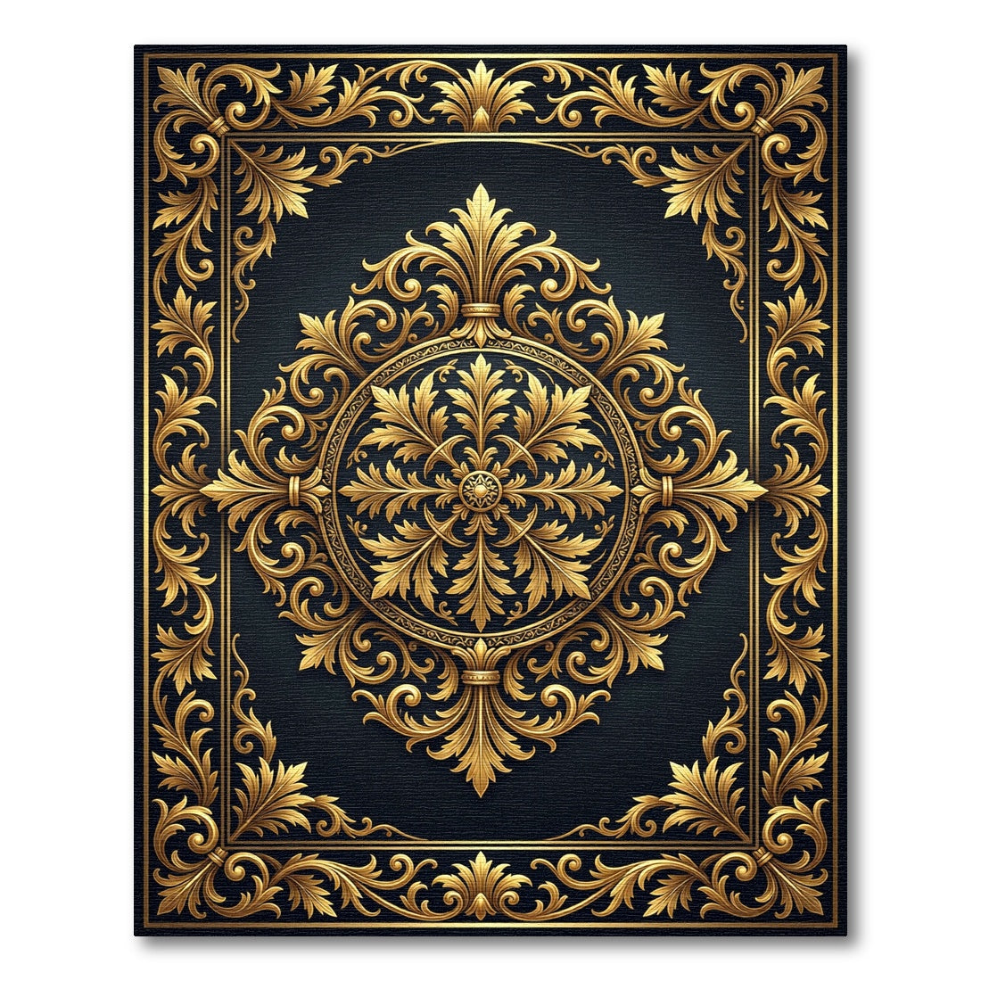 Ornate Golden Filigree Royal Medallion Rug