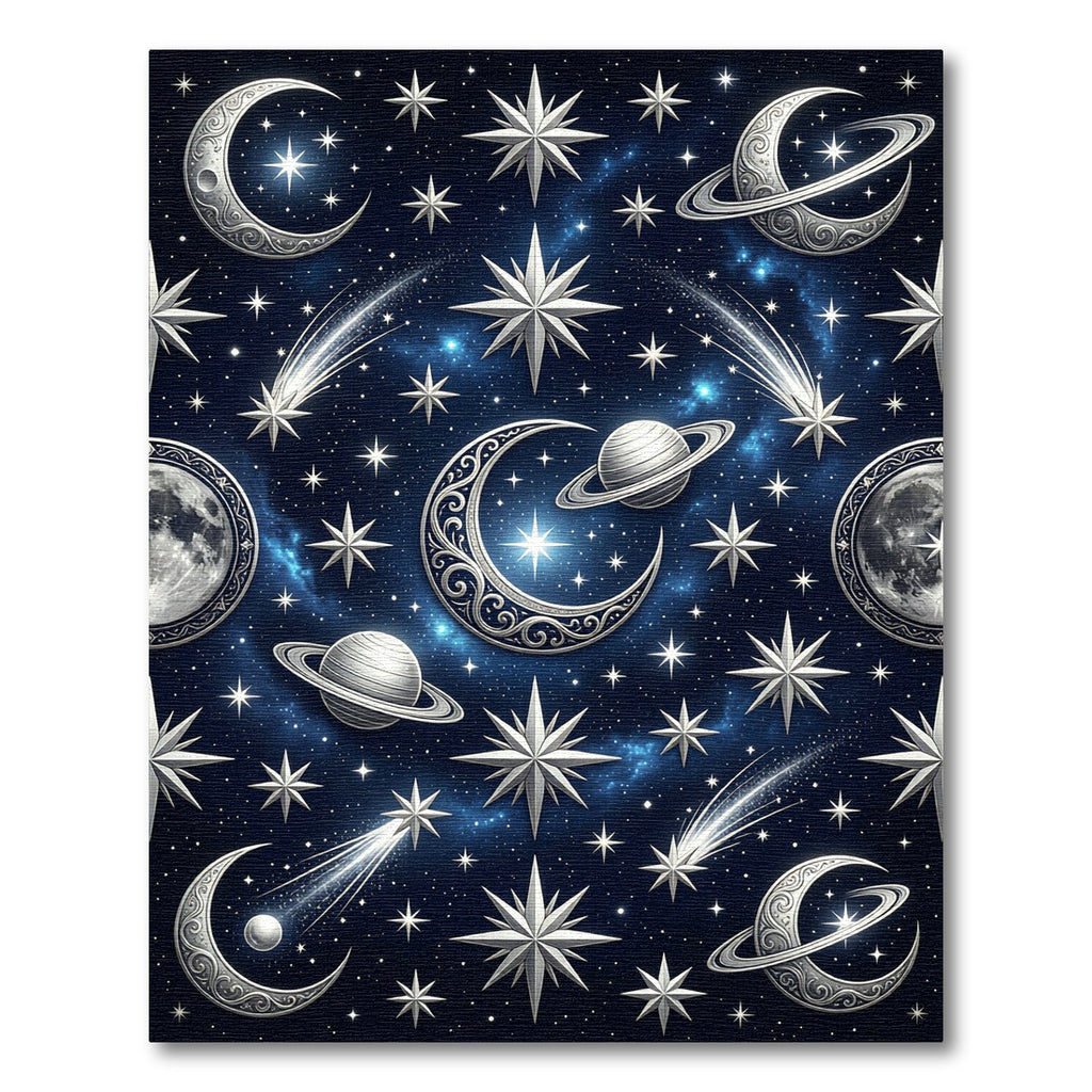 Celestial Silver Moon and Starry Night Rug